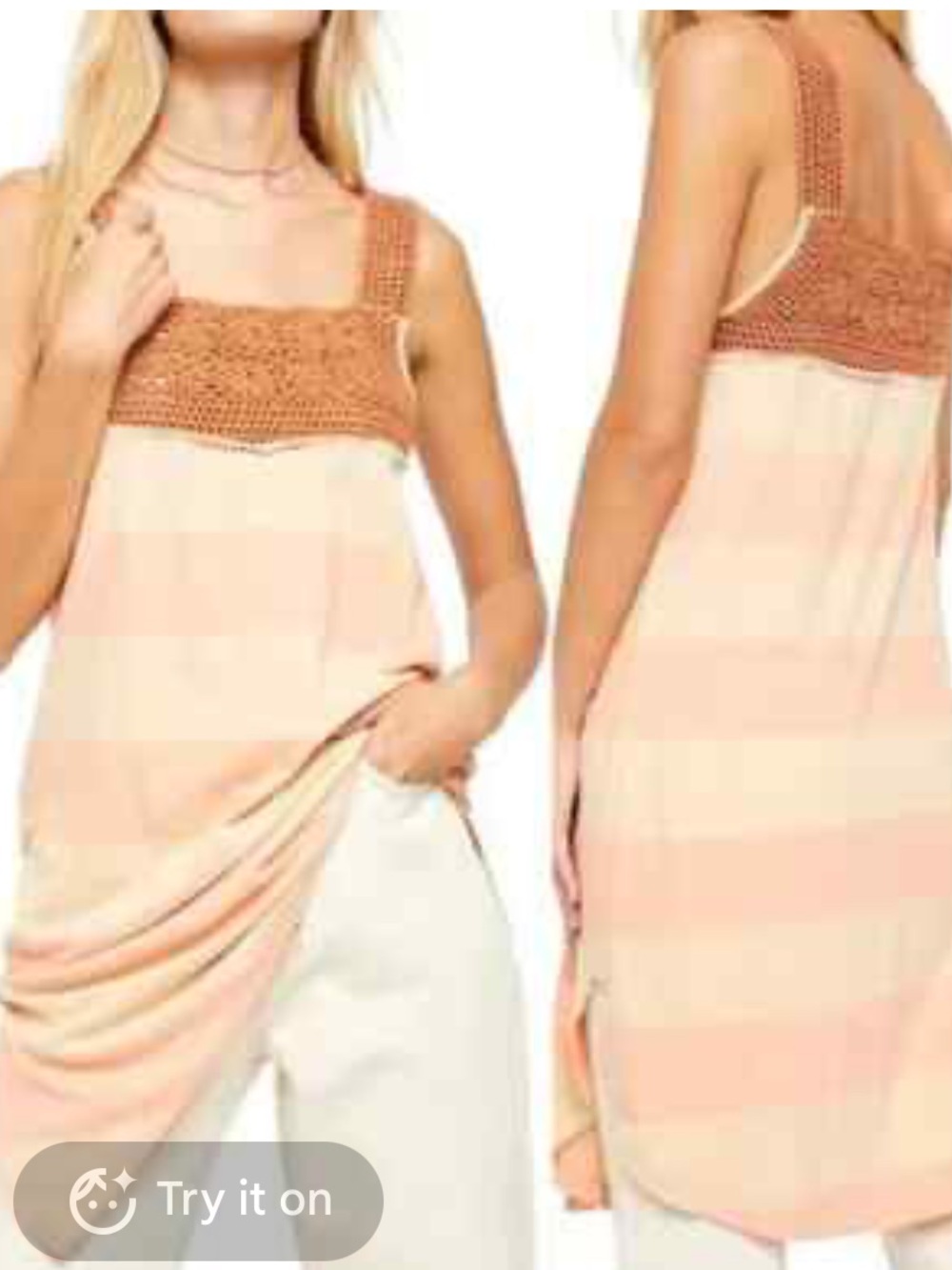Free People Peach & Cream Crochet Yoke Tank Tunic